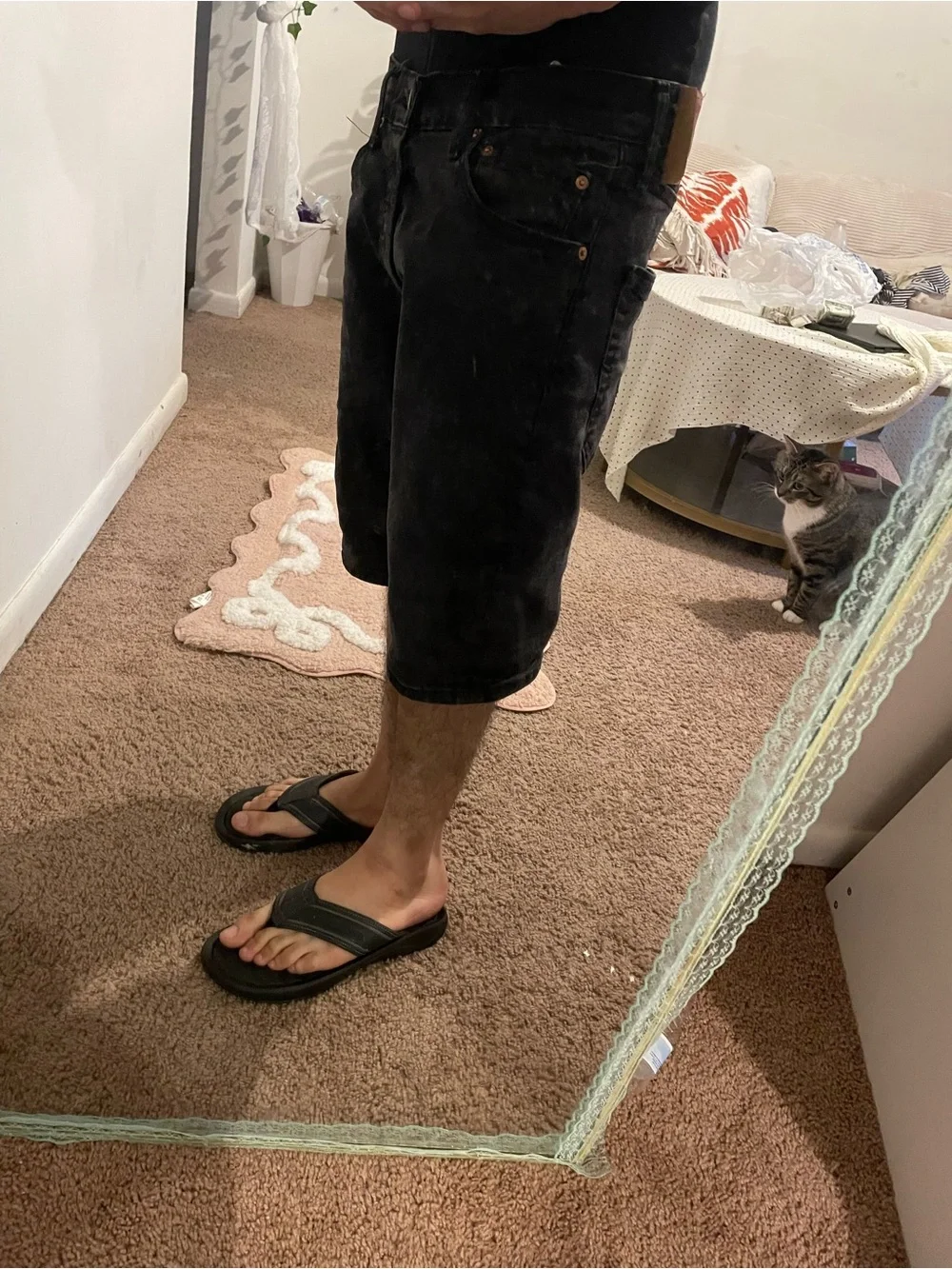 Men's Black Denim Knee-Length Shorts